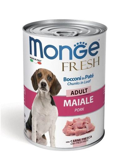 MONGE Fresh Dog - Morceaux de porc en pâtée - 400g
