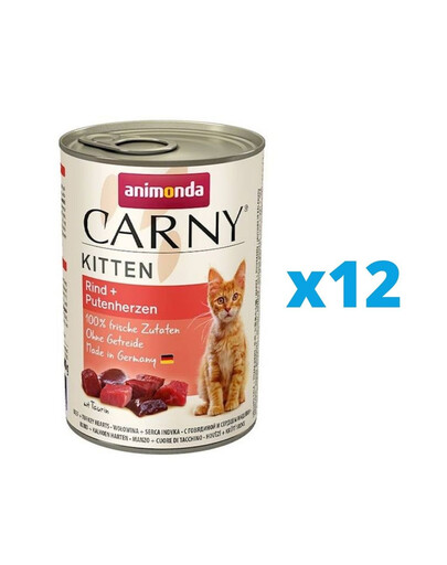 ANIMONDA Carny Kitten Aliment humide avec de bœuf et cœurs de dinde pour chatons 12x400 g
