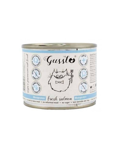 GUSSTO Cat Fresh Salmon 6x200 g - nourriture humide pour chats au saumon frais