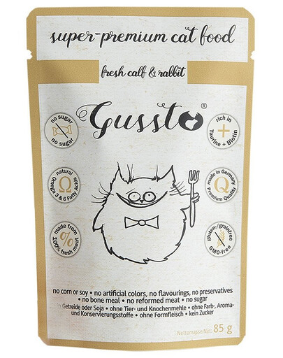 GUSSTO Cat Fresh Calf & Rabbit 12x200 g - nourriture humide pour chats au veau et au lapin
