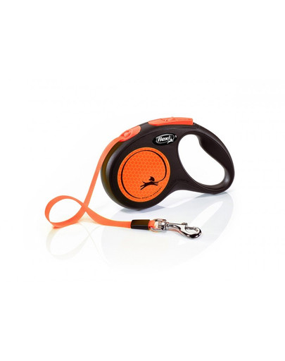 FLEXI Laisse réfléchissante & automatique New Neon M Sangle 5 m Orange/Noir