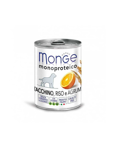 MONGE Dog Fruit Monoprotein Dinde avec Riz et Orange 400 g
