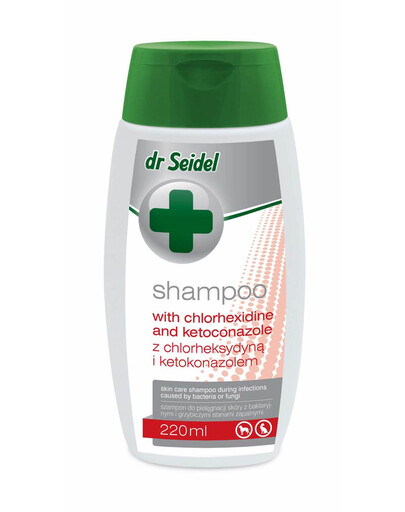 DR SEIDEL Shampooing à la chlorhexidine et au kétoconazole pour chiens souffrant d’inflammations cutanées bactériennes et fongiques 220 ml
