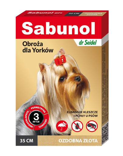 DR SEIDEL Sabunol Collier antiparasitaire pour Yorkshires et petits chiens 35 cm couleur or