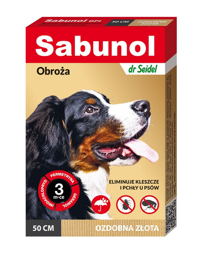 DR SEIDEL Sabunol GPI Collier antiparasitaire (puces & tiques) pour chiens 50 cm couleur or