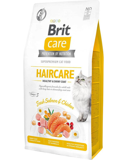 BRIT Care Cat Grain-Free Haircare - Croquettes de saumon et poulet en soutien du pelage - 7 kg