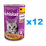 WHISKAS Adult boîte 12x400 g - nourriture complète humide pour chats adultes, morceaux de poulet en gelée