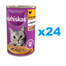 WHISKAS Adult boîte 24x400 g - nourriture complète humide pour chats adultes, morceaux de poulet en gelée