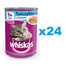 WHISKAS Adult boîte 24x400 g - nourriture complète humide pour chats adultes, morceaux de thon en gelée